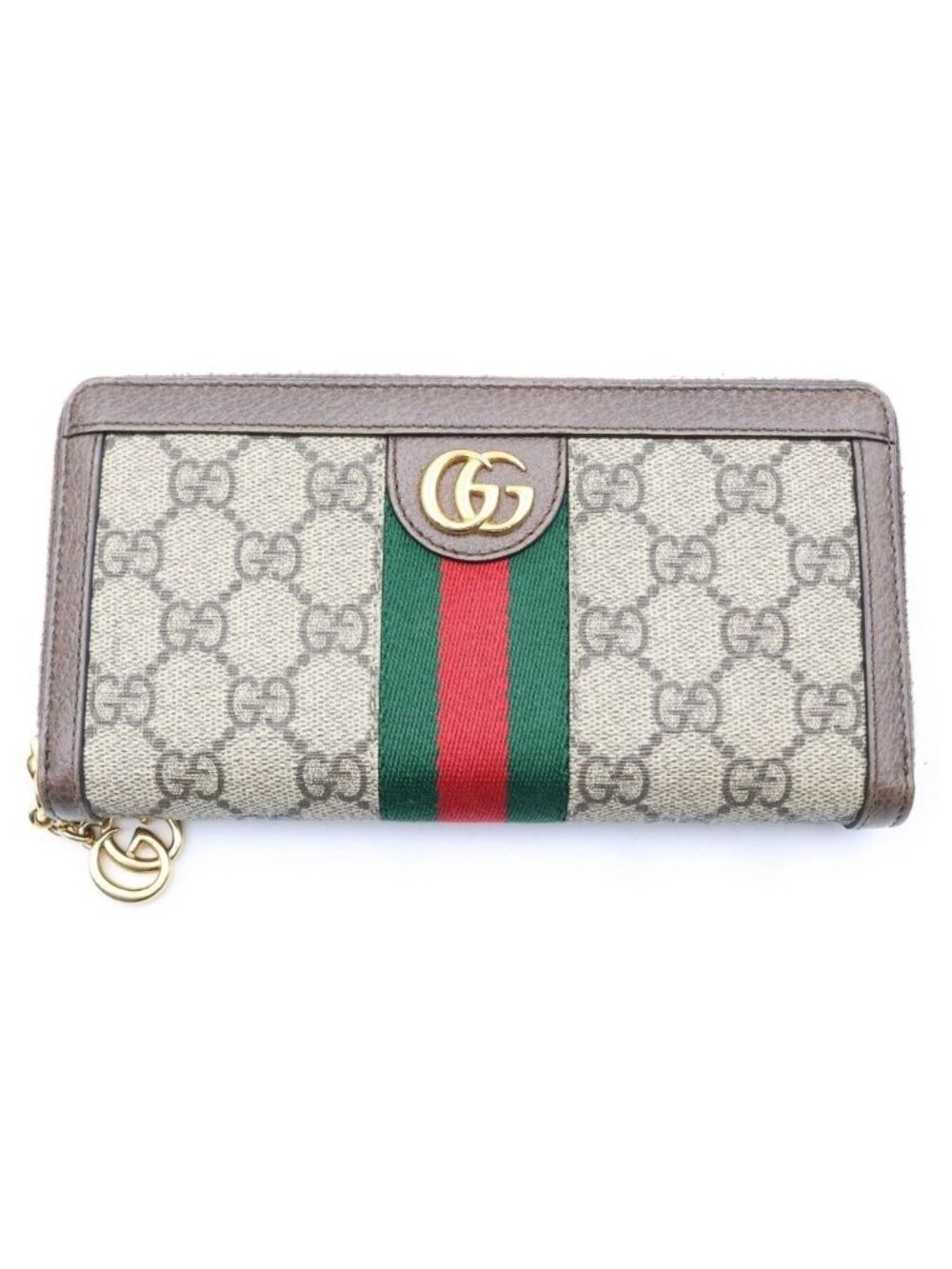Gucci GG Supreme Ophidia Wallet Card Case Brown Leather Gold